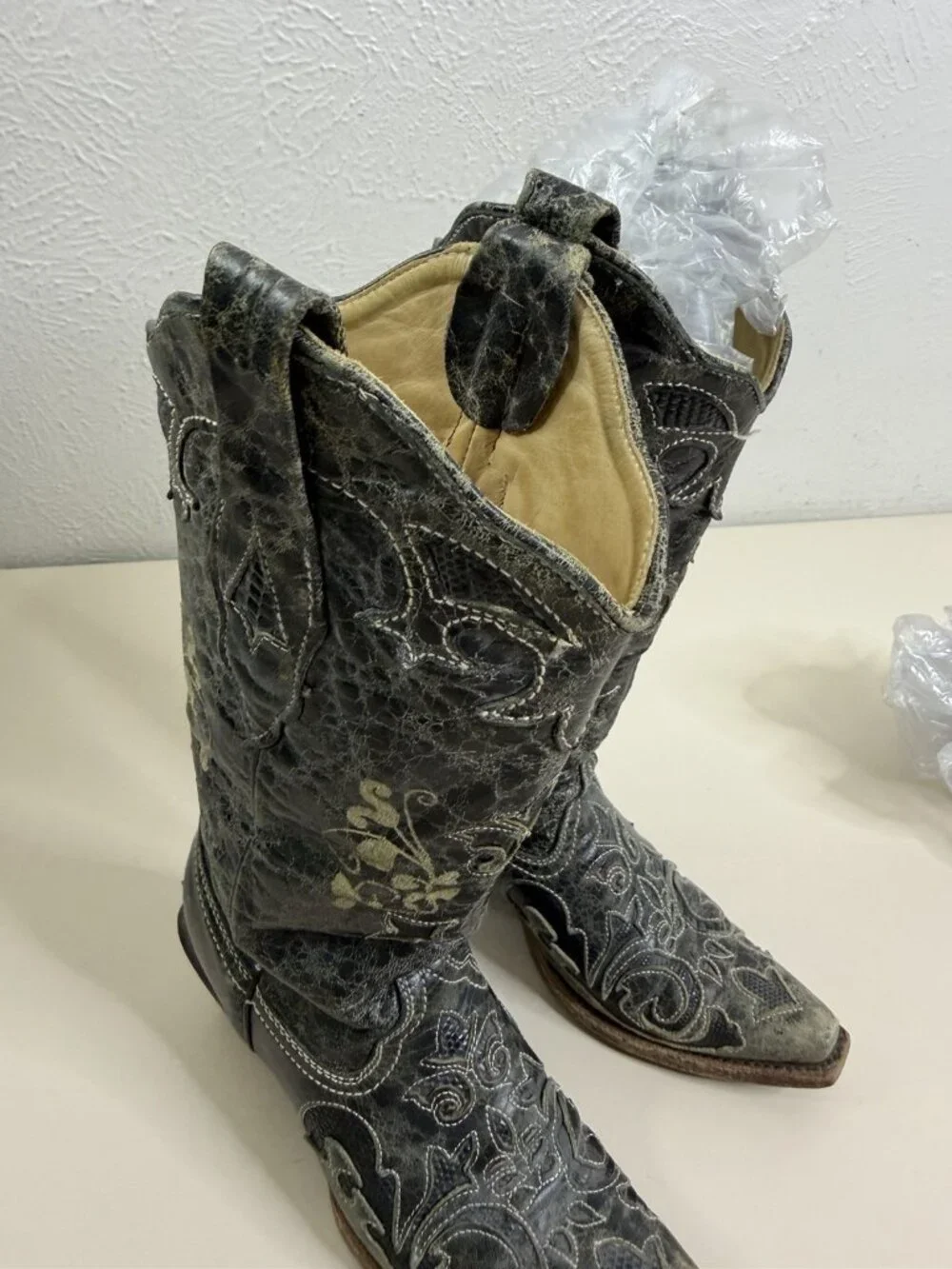 Corral 5.5 C1198 Black Lizard Inlay Cowgirl Western Boots Snip Toe Distress - Picture 10 of 13